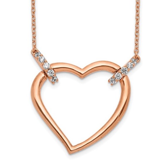 14k Rose Gold 1/4 Carat Natural Rd Diamond Heart Necklace 18 inches fine jewelry - Picture 1 of 4